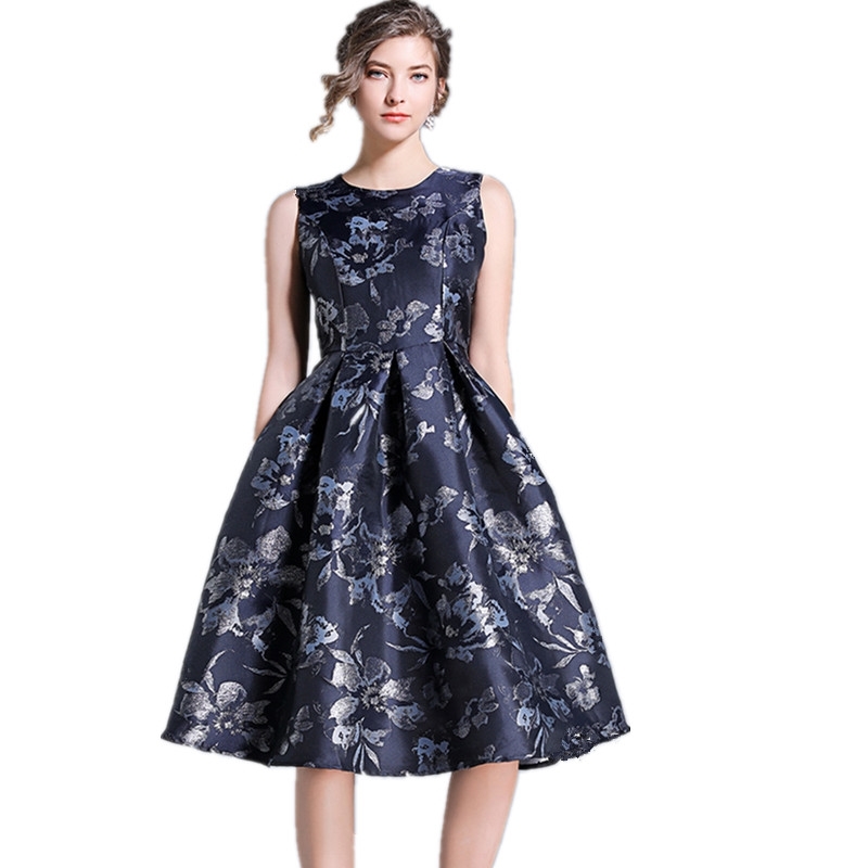 

Summer Dress Women's Clothing Vintage Printed Vest Dresses O Neck Sleeveless Slim Office Party Vestidos 210520, Photo color