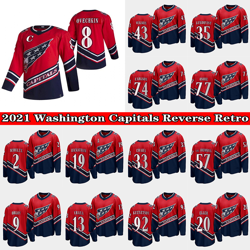 

8 Alex Ovechkin Washington Capitals 2021 Reverse Retro Jersey Henrik Lundqvist Nickla Backstrom Tom Wilson Braden Holtby John Carlson, Reverse retro red 20