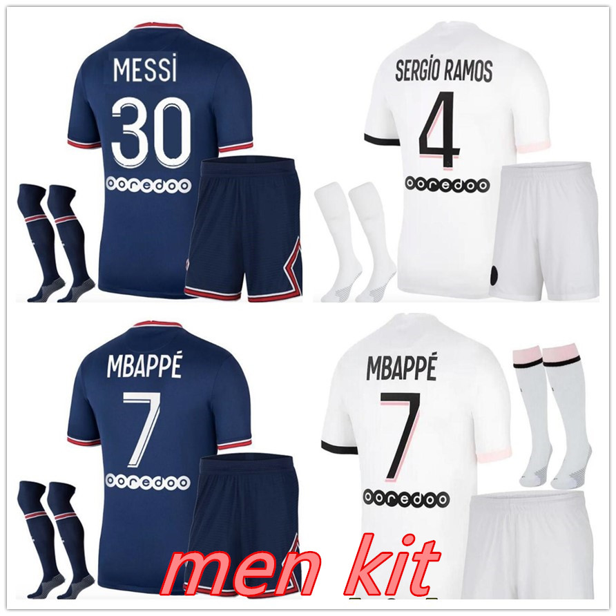 

men jersey football kit 21 22 MBAPPE MESSI soccer Full set of equipment 2021 2022 SERGIO RAMOS VERRATTI uniforms, Blue