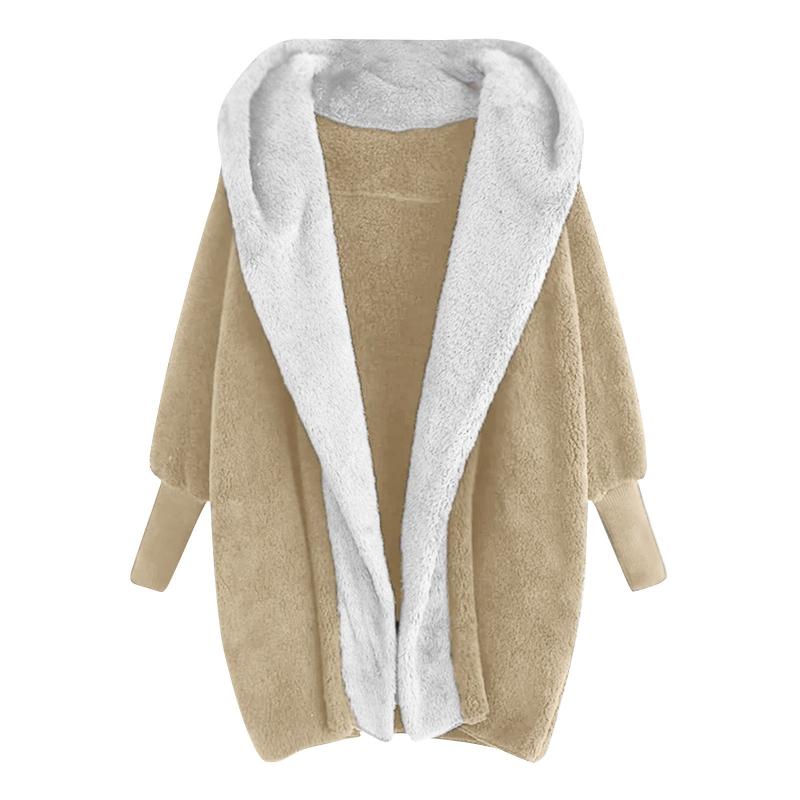 

Women's Jackets Hillsionly Plus Size Manteau Femme Hiver Fashion Colour Blocking Hooded Oversized Fleece Cardigan Jacket Coat Ropa Mujer, Black;brown