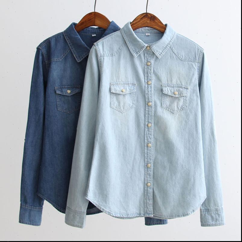 

autumn long sleeves casual womens shirts denim fashion slim cotton plus size blue jeans blouse feminina, White