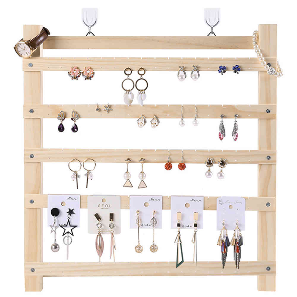 Earring Holder Solid Wood Jewelry Storage Organizer Wall Earring Shelf Home Ornaments Display Stand Hanger For Necklace Ear Clip-image-689841914