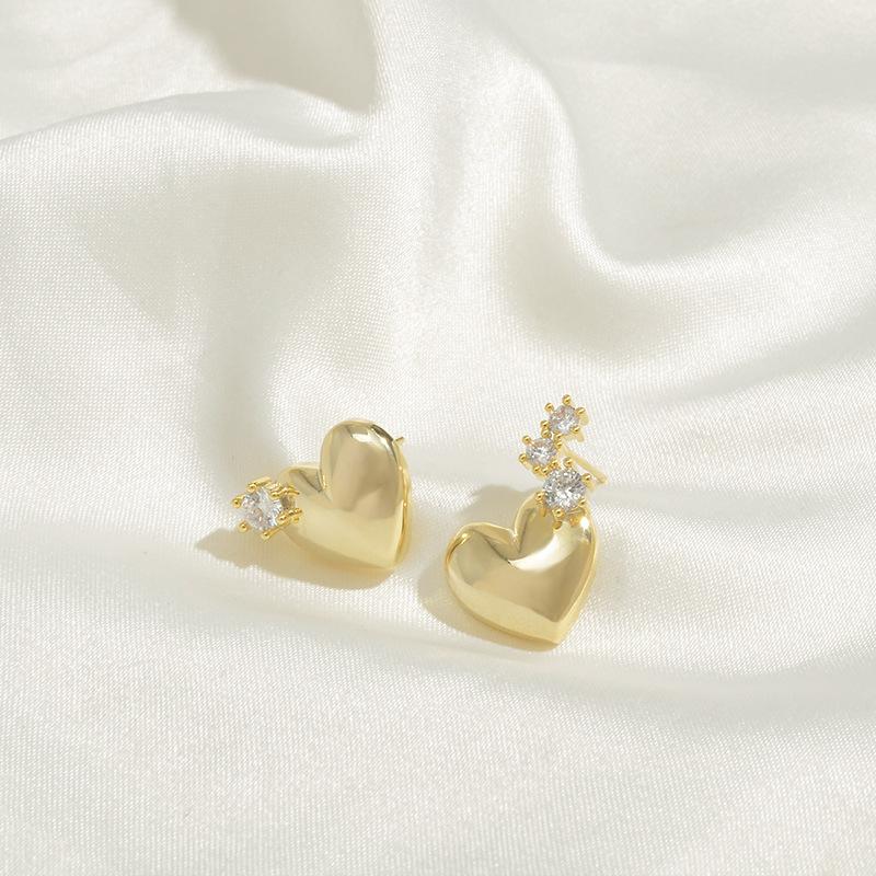 

Stud Wholesale Earrings Sterling Silver Post Love Heart Women Jewelry Gift, Golden;silver
