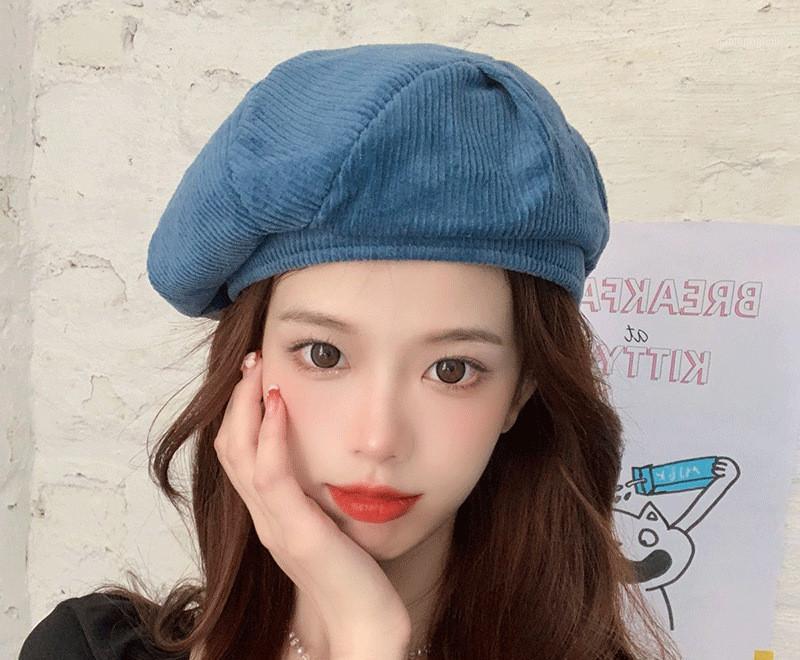 

Berets 202108-xiaohei Autumn Corduroy Splicing Fashion Cloud Modeling Street Beret Hat Men Women Leisure Painter, Black