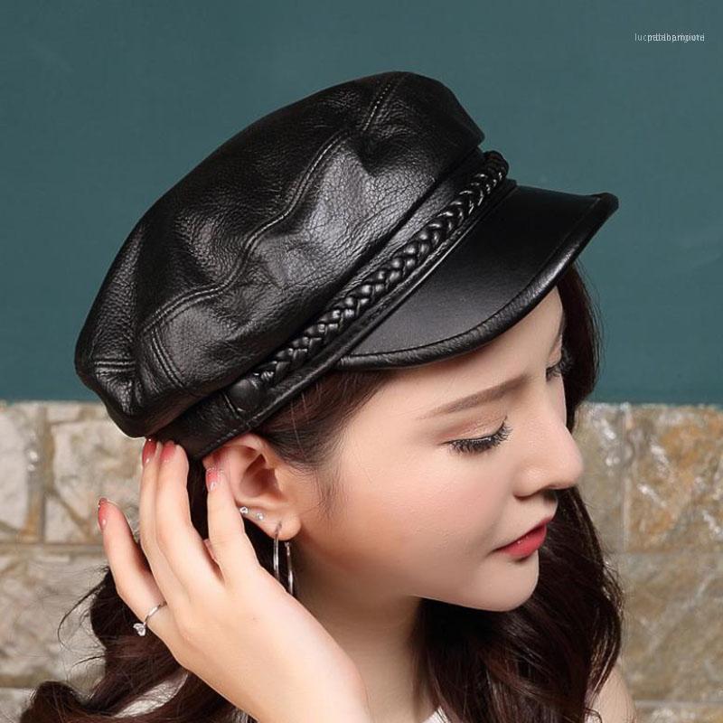 

Berets T-MAC 2021 Women Real Leather Cap Lady Fashion Brand Hat Autumn Winter Warm Sheepskin Caps1, As shown