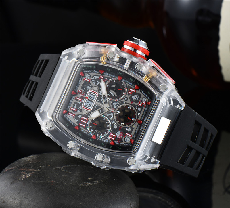 

Mens Fashion Watches Luxury Designer Quartz Watch Skeleton Multiple Time Zone Sports Wristwatch Silicone Strap Men Chronograph Clock Montre De Luxe, A1