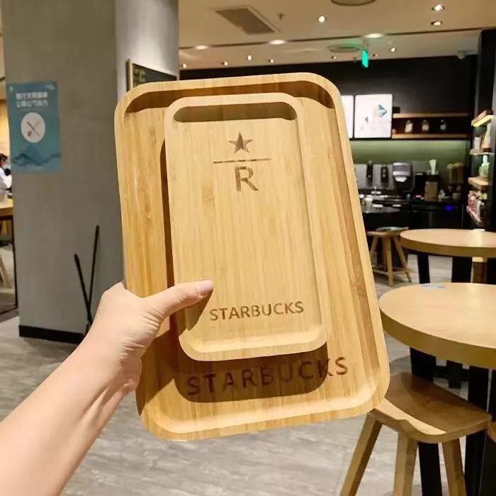 

Starbucks Wooden Plates coffee Snack Plate Afternoon Tea Coffice Home Tray