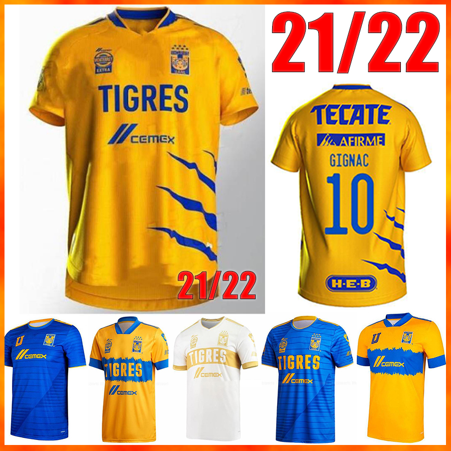 

21/22 Tigres Soccer Jerseys 2021 2022 Home Away Star NAUL GIGNAC Camiseta de Foot Maillot Football Uniform, Black;yellow