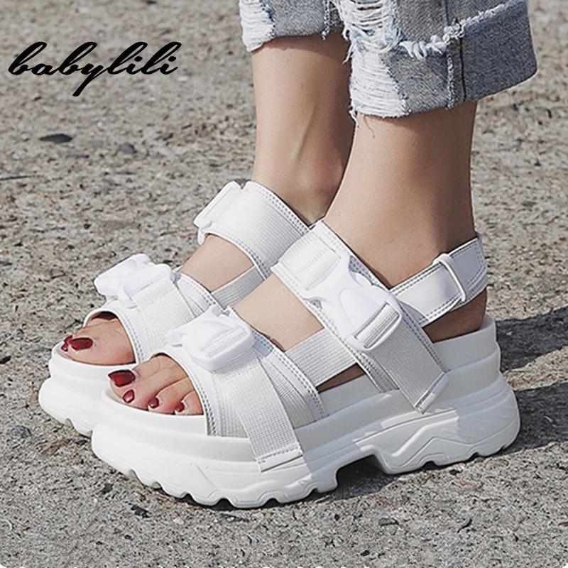 white platform chunky sandals