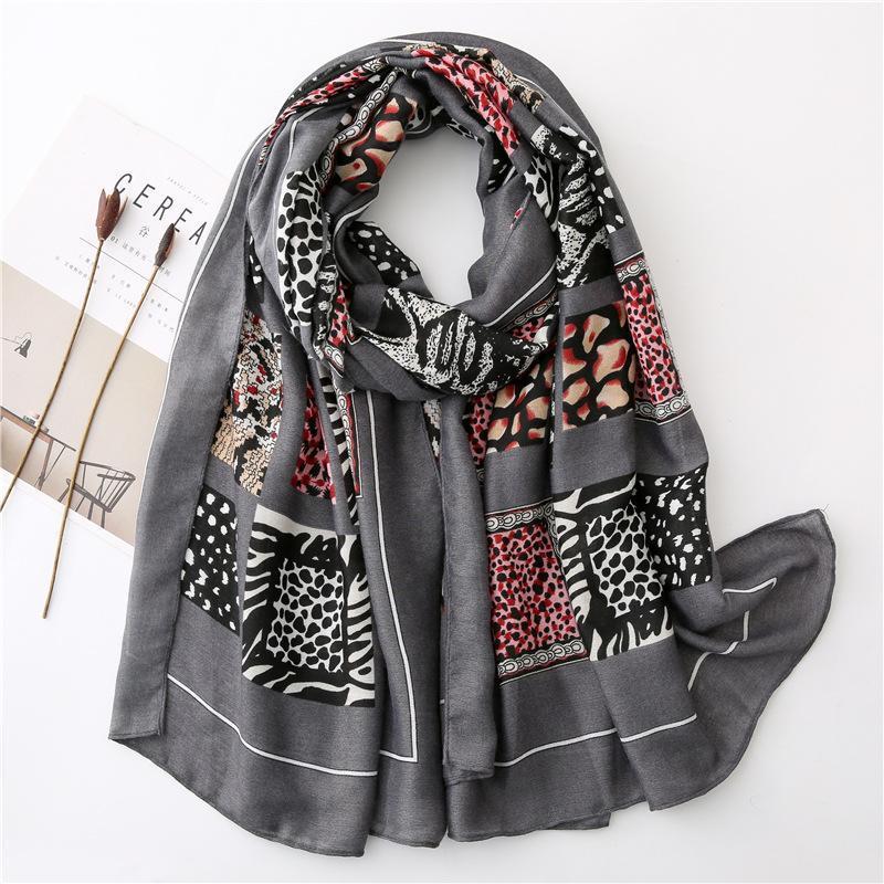

Scarves Fashion Spain Leopard Patchwork Viscose Shawl Scarf High Quality Wrap Pashmina Stole Bufandas Muslim Hijab Sjaal, Blue;gray