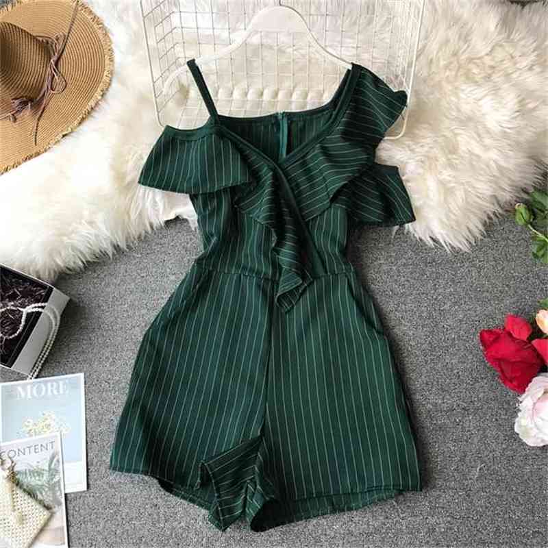 

Woman Stripe Romper Summer Asymmetric Short Sleeve Jumpsuits Women Slim s Black Playsuit Ladies Overalls 210525, Beige