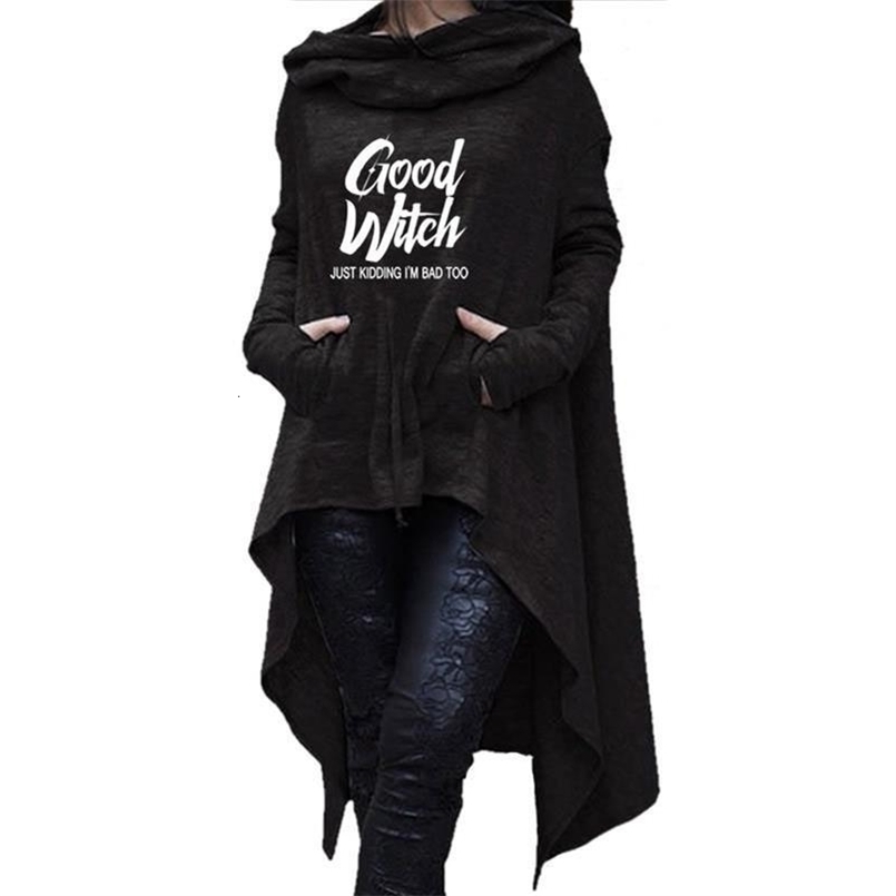 Letter Letters Print Hoodies For Women Long Irregular Sweatshirts Hoodies Kawaii Femmes Casual Printing Clothings Street 211104
