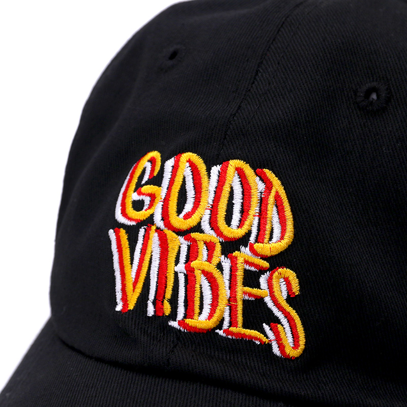 

wholesale Brand Good Vibes Letter Cap Cotton Baseball Cap For Men Women Adjustable Hip Hop Dad Hat Casual Streetwear Cap, Black