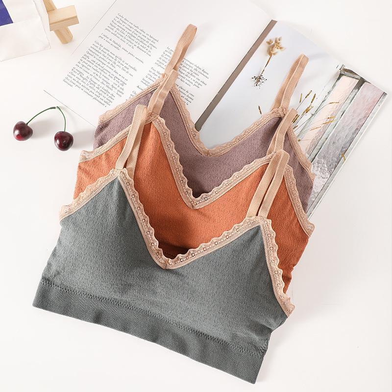 

Lace Trim Tube Top Women's Crop Fitness Seamless Underwear Female Sexy Lingerie Padded Camis Sport Bandeau Tank Bustiers & Corsets, Yellow