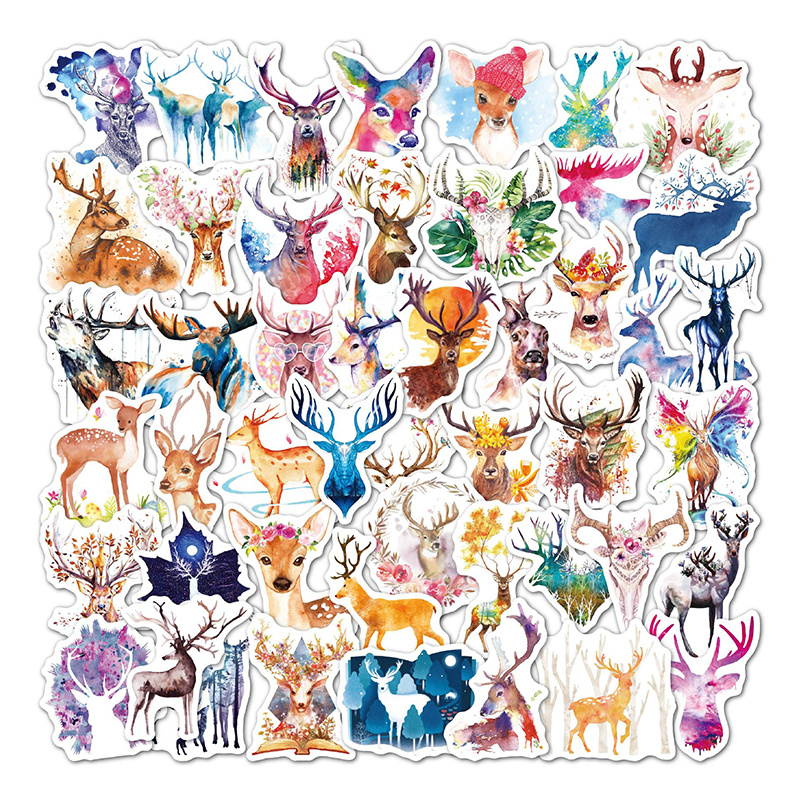 

Car Cartoon Cute Elk Stickers 50pcs/Set Watercolour Animal DIY Graffiti Decals For Motorcycle Luggage iPad Phone Scooter Skateboard Notebook Toys Gift Sticker, Mix
