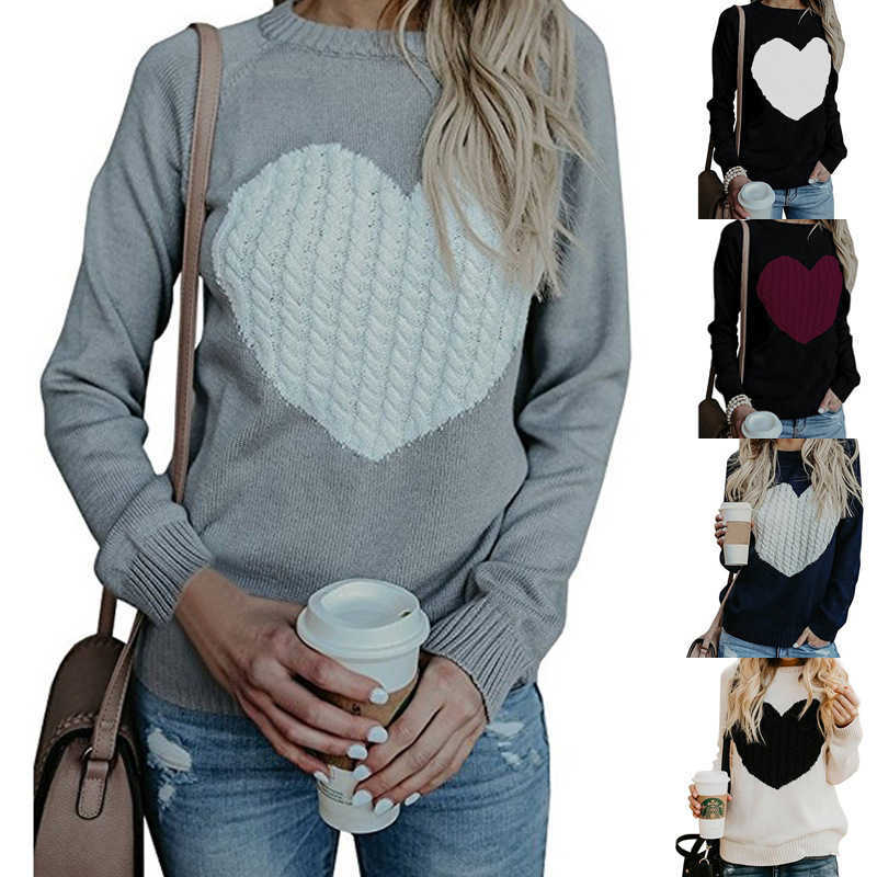 

Sweater female winter hipster sweater round neck long sleeve wild pullover peach heart 210527
