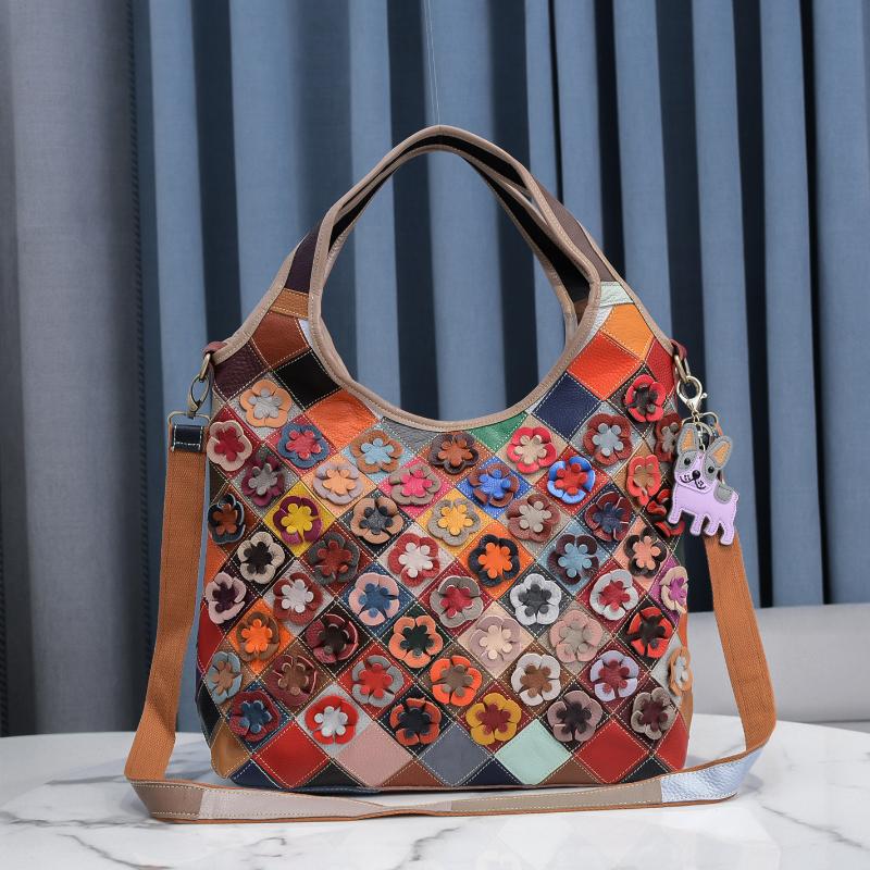 

Famous Family Style Fashion Colorful Splicing Color Contrast Bag Lattice Flower Slant Span Evening Bags