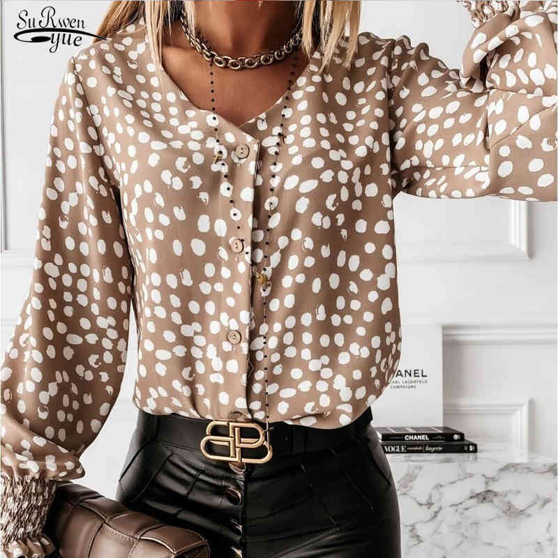

Korean Vintage Long Sleeve Blouse Women Casual Plus Size Button Up Shirt Polka Dot Print  Tops And Blouses 12256 210521, Black