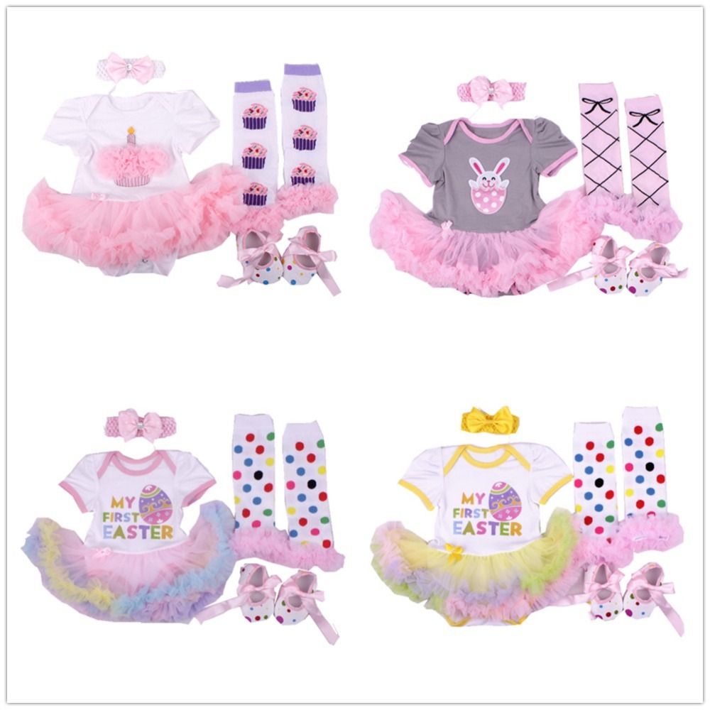 

Bunny Baby Dress Bodysuit Legging First Walker Headband Clothes Sets Girl Tutu Dresses Easter Jumpsuit Polka Dot Tight 0-24Month 210413, B1