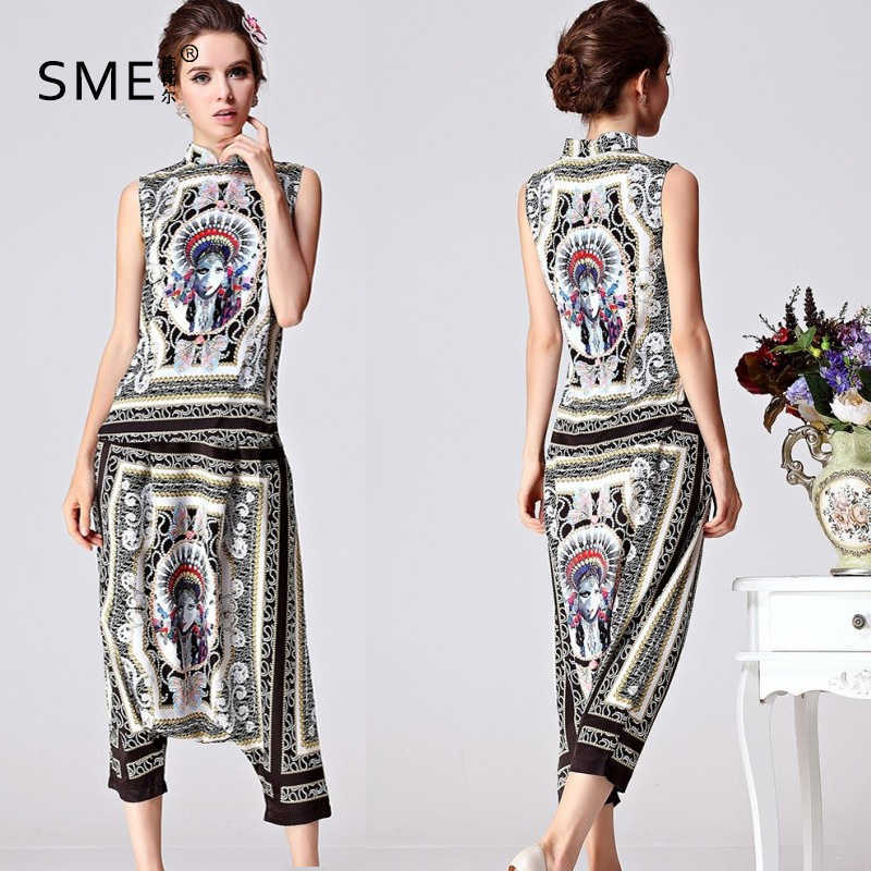 

HIGH QUALITY Designer Fashion Runway Suit Set Women' Novelty Print Cross Pants Clothing set 210526, Blue