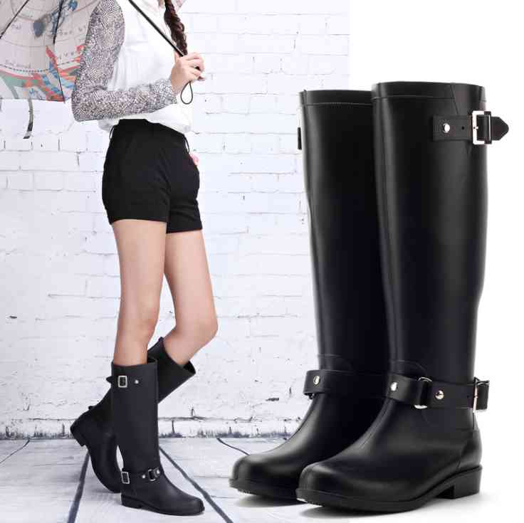 

New Rubber Tall Rain for Women British Classic Waterproof Rainboots Ladies Wellies Wellington Matte Boots Q1216 H0929, Black;red