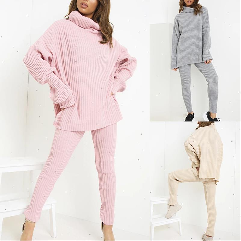 

knitted pajamas sweater sets womens sleepwears long sleeve turtleneck sweaters and pants set autumn solid 2 pieces outfits, Black;red