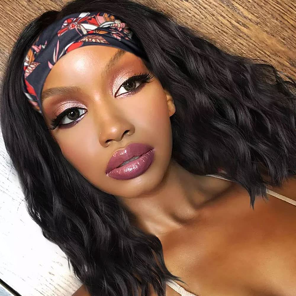 

Water Wave Wig with Headband Guleless Non Lace Frontal Bob Wig for Black Women Synthetic Headband Wigsfactory direct, Default color