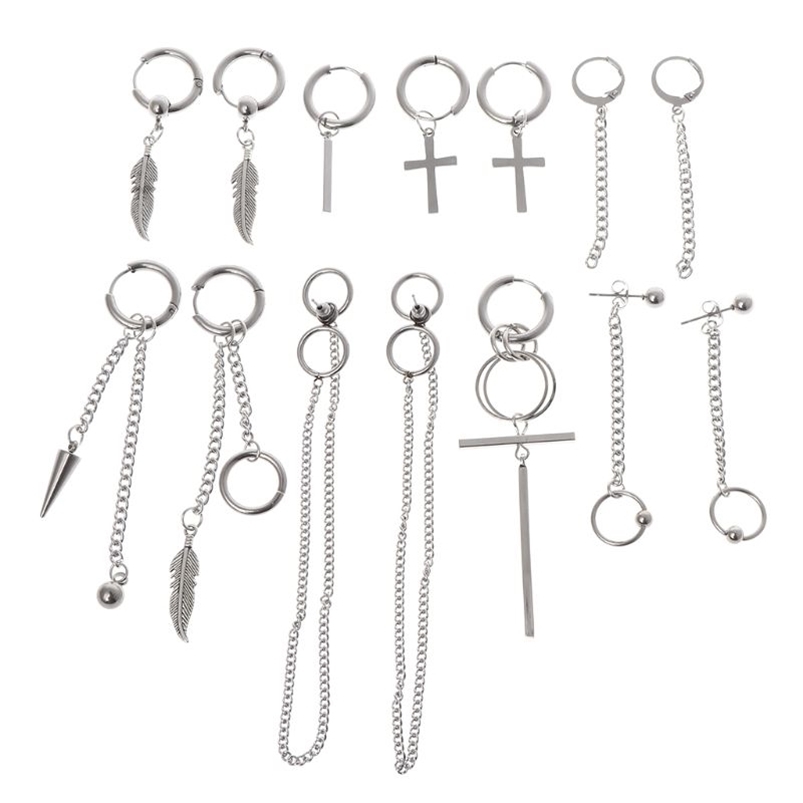 

14 Pcs/Set Arrival Trendy Jewelry Earrings Stainless Steel Korean Fashion Personality For Men Women Boys Party Decoration 210624