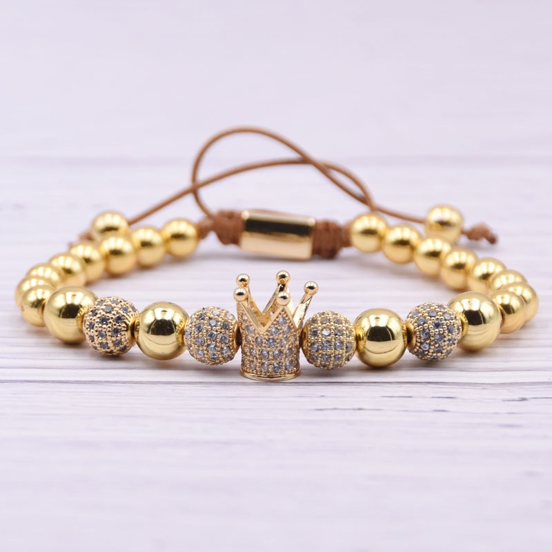 

Luxury 18K Gold Plated Copper Beads Skull Crown Armour Charm Bracelets for Gift