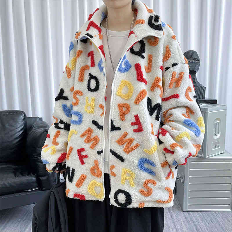 

men's jackets pr colorful letters woolen print men parka coats winter harajuku stand jacket parkas for male streetwear hip hop outerwea, Black;brown