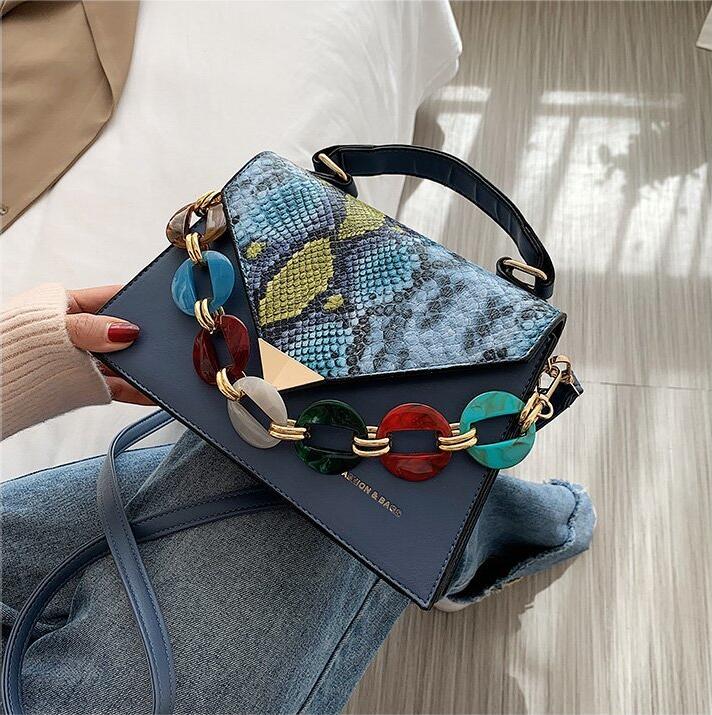 

wholesale women handbag fashion contrast leather shoulder bag street trend Alligator handbags sweet ladies Beads chain womens messenger bags