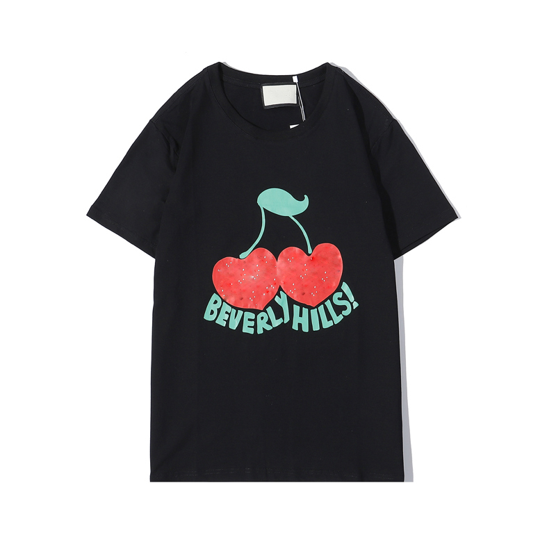 

22SS beverly hills Cherry designer t-shirt mens fashion clothing short sleeve women Punk print letter embroidery Cat Summer Skateboard, White;black
