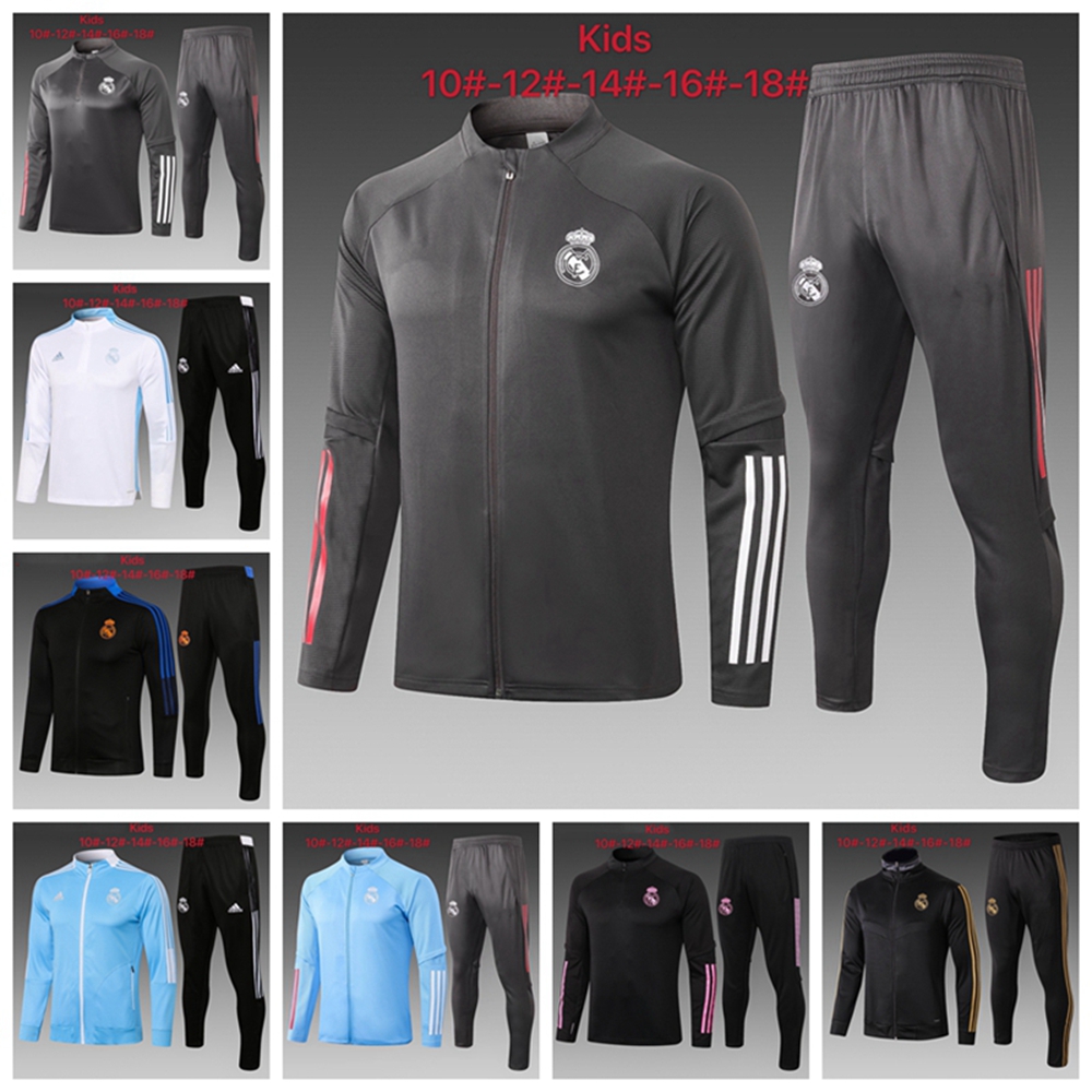 

21/22 Kids Real Madrid Zipper Jacket tracksuits training suit jogging set Football soccer Jerseys kit uniform chandal survetement ISCO HAZARD Maillots de Foot DX06