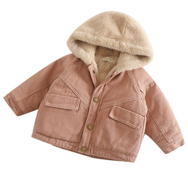 

Jackets Girl Hooded Denim Winter Fleece Warm Thick Toddler Kids Clothes Children Jacket For Baby Girls Outerwear Coat, Yellow