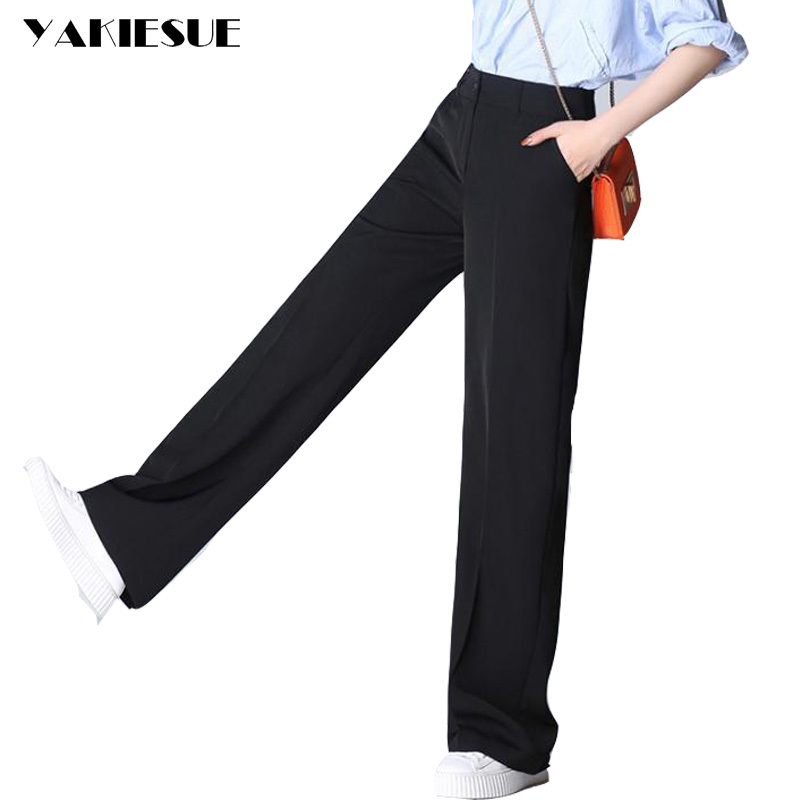 

Wide leg pants women straight loose long pants capris summer high waist OL office bottom female trousers Plus size 4XL 210519, Black