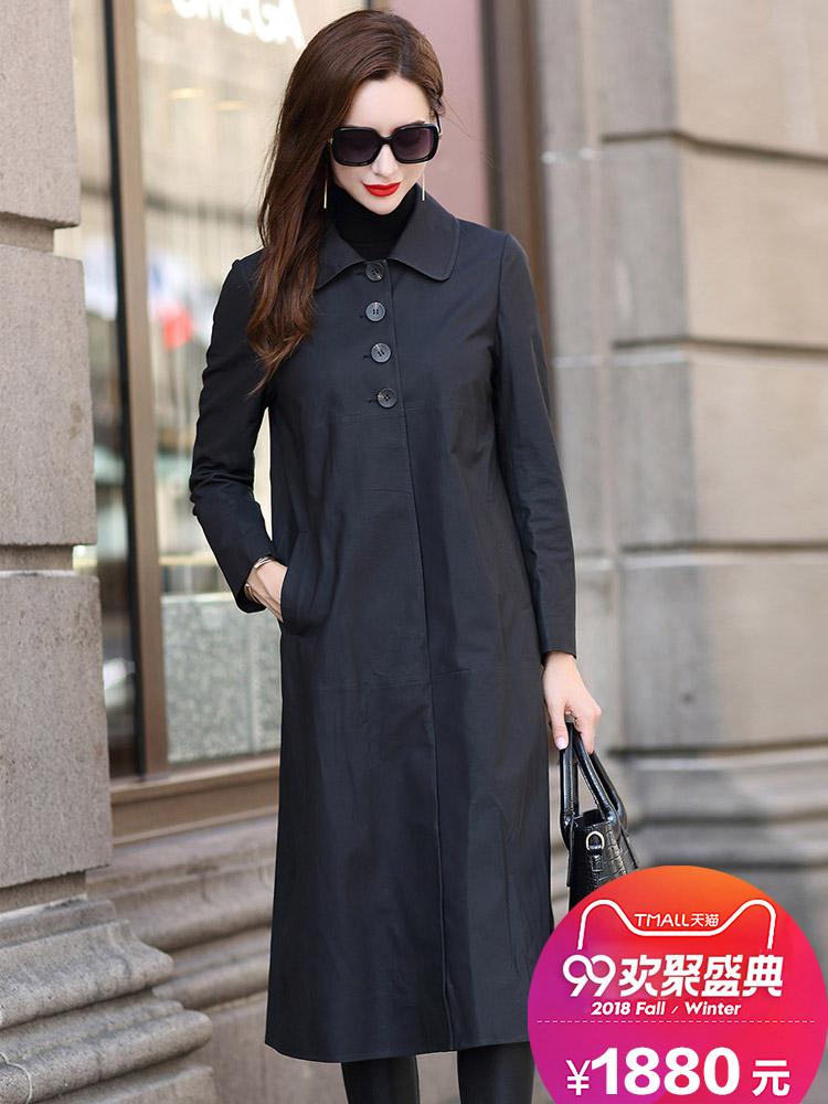 

Women's Leather & Faux Silkies 2021 European Fashion Sheepskin Windbreaker Jacket Atmosphere Leisure Simple Dress Woman T961, Black