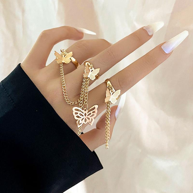 

Charm Bracelets Fashion Finger Jewelry Individual Creative Design Butterfly Chain Combination Ring Opening Adjustable Female Accessories Wom