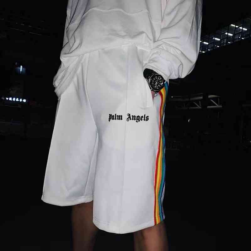 

Correct Rainbow version palm s side Striped Capris men's and women's casual sports shorts QR6O, Black