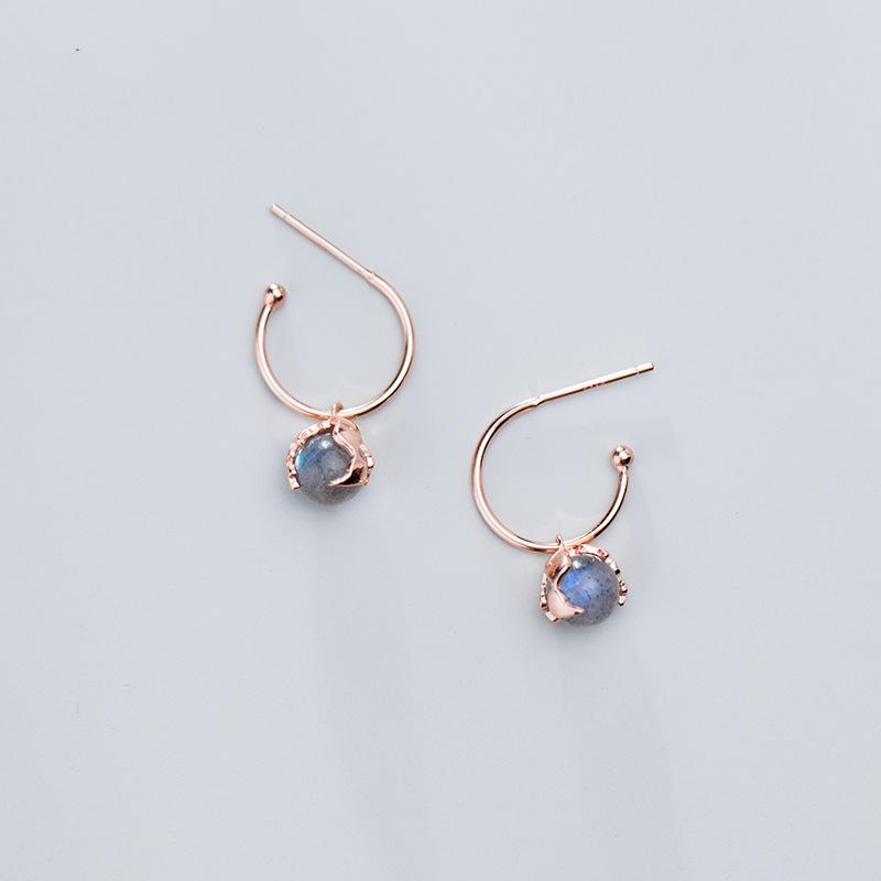 

Stud Earrings Real 925 Sterling Silver Sweet Moonstone Ear Hook Fashion Jewelry For Women Pierced Earring Party GiftStud