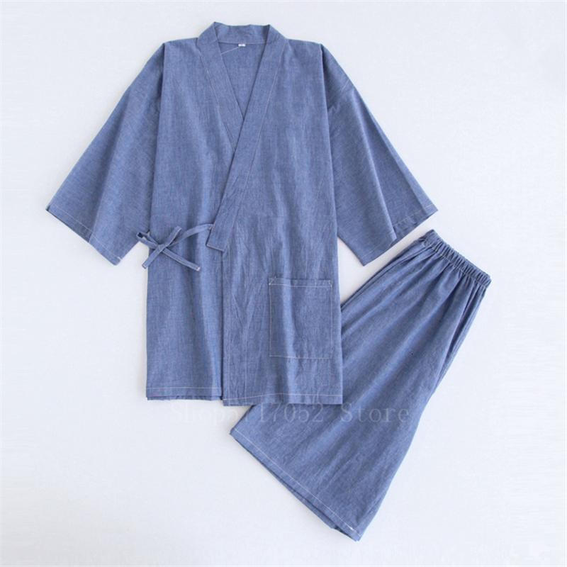 

Ethnic Clothing Japanese Kimono Cotton Pajamas Men Samurai Costume Bathrobe Haori Yukata Jiei Set Sleepwear Short Sleeve Woman Ja