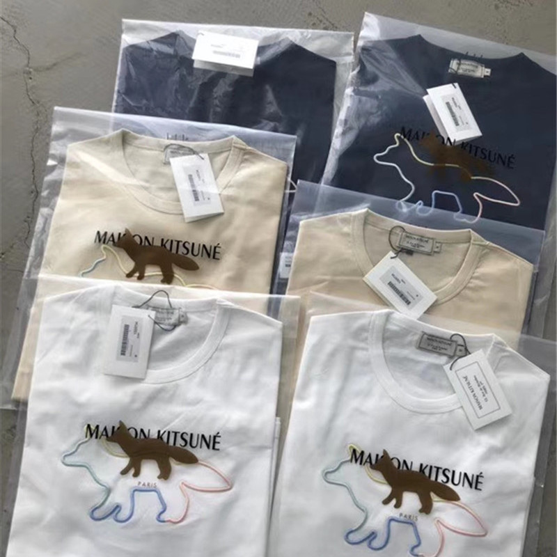 

Fox Embroidery Maison KITSUNE Tees Embroidery Women Men T shirts tees Hiphop Oversized Men Cotton T-shirt X1214, White;black
