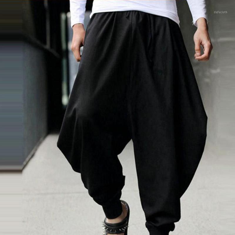 

Hiphop Men Ankle Tied Drop Crotch Cotton Trousers Loose Drawstring Long Pants Male Xmas Gift Men, Black