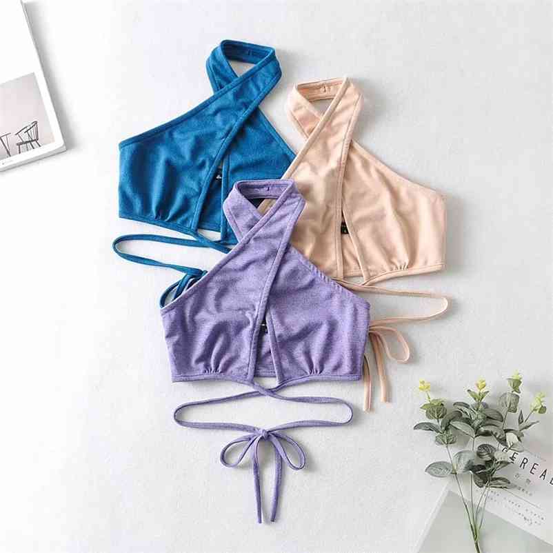 

Cryptographic Chic Fashion Sleeveless Halter Crop Tops for Women Sexy Backless Irregular Cropped Feminino Top Streetwear 210524, Apricot