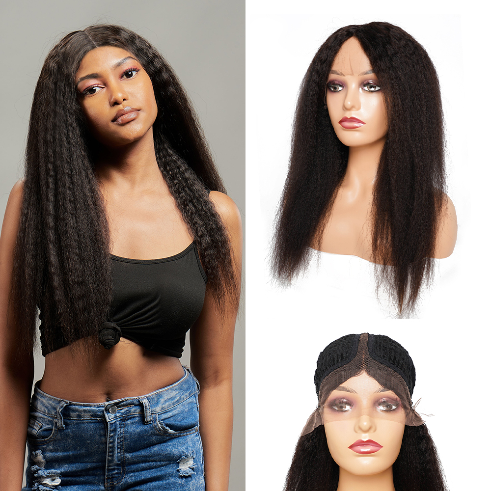 

Yaki Straight Ear To Ear T Lace Wig 10-28 Inch Remy Indian Human Hair Wigs Middle Part 13*1 Lace Average Size Wigs 150% Density For Women, Natural color