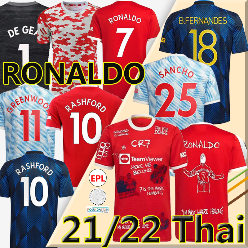 

21/22 SANCHO soccer jerseys RONALDO Return Fans Player version R. VARANE VAN DE BEEK B. FERNANDES RASHFORD POGBA football shirt 2021 2022 Men Kids Kits, 21-22 home