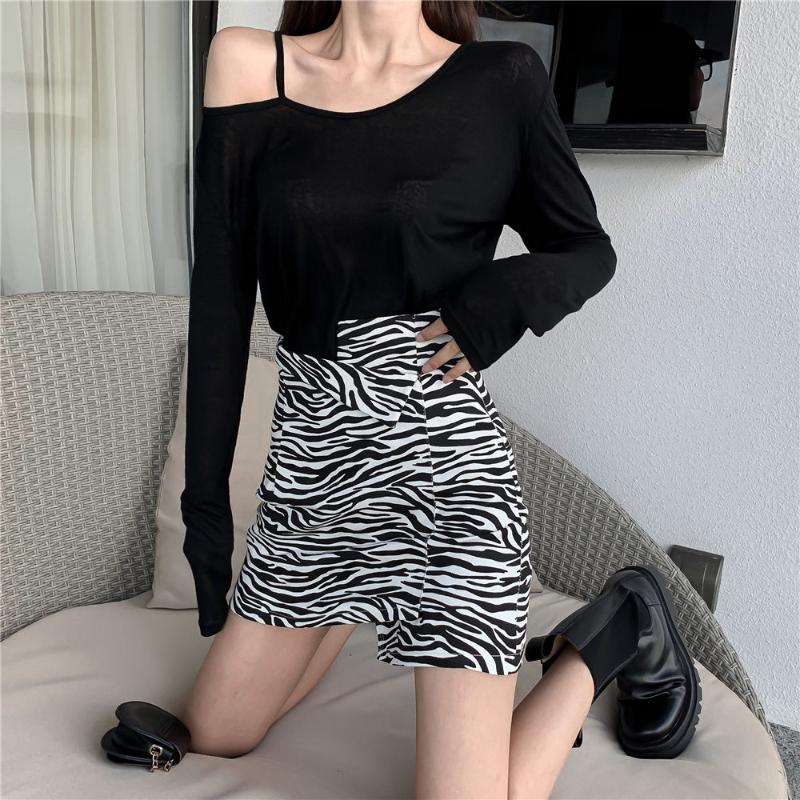 

Skirts Asymmetrical Skirt Women Zebra Striped High Waist Thin All-Match Casual Cotton Sexy Black Vintage Irregular A-Line Mini, Zebra striped skirt