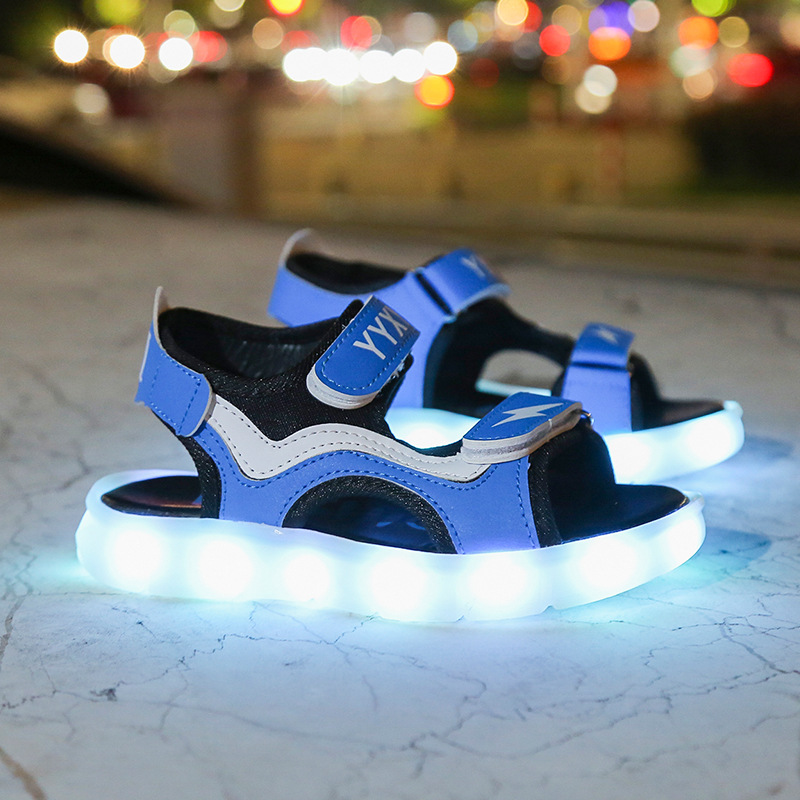 

Size 25-35 Boys Non-slip Glowing Shoes Girls USB Charging Luminous Shoes Unisex Led Light Up Sandals Children Breathable Sandals, Black