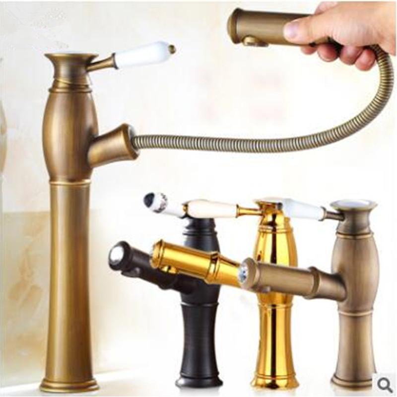 

Bathroom Sink Faucets Copper Pumping Faucet European Antique Basin Cold And Mixing Golden Kitchen