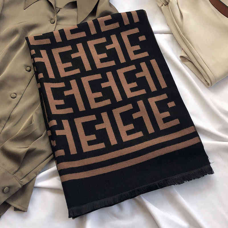 

Design New autumn and winter mid length cashmere like scarf Korean letter neck thickening warm women's Cape, Blue;gray