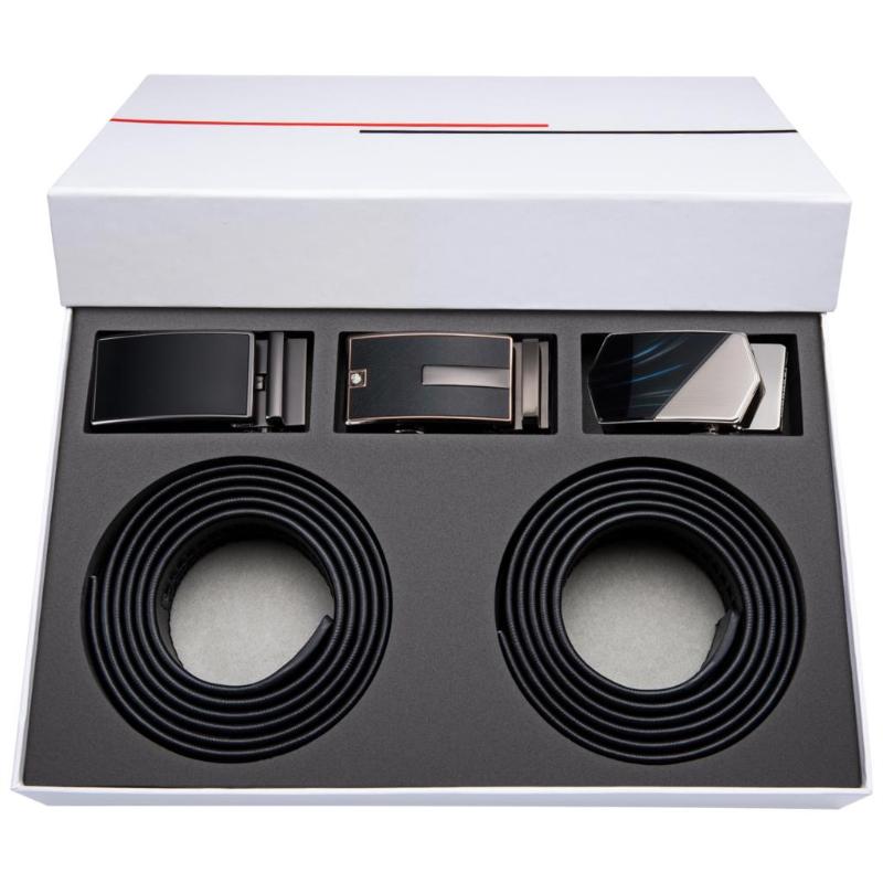 

Belts Hi-Tie 3+2 Gift Box Belt Men Genuine Leather Automatic Elegant Designer Buckles Black For Mens Wedding Party Strap